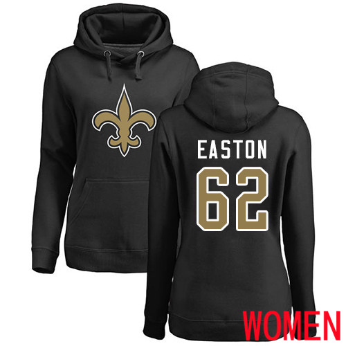 New Orleans Saints Black Women Nick Easton Name and Number Logo NFL Football #62 Pullover Hoodie Sweatshirts